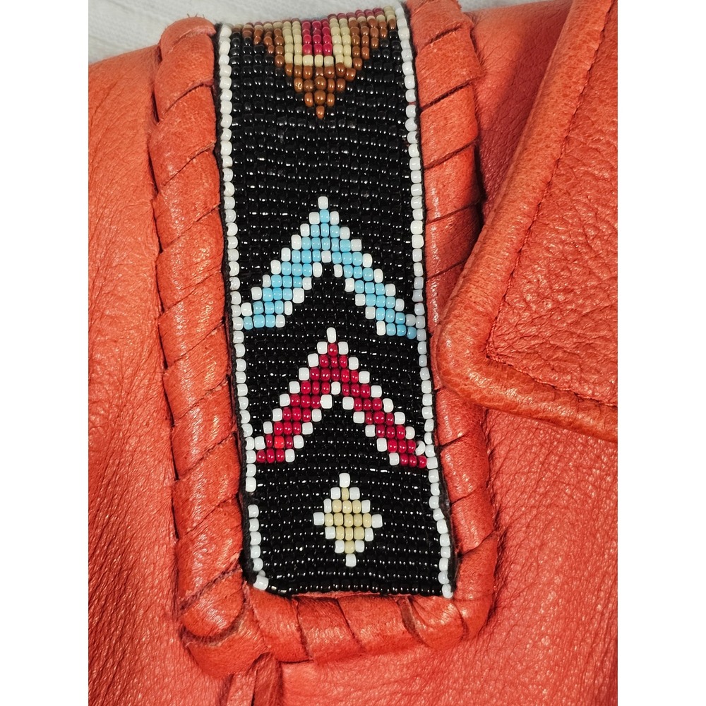 Creations In Leather By Richie Orange Deerskin Fringe Beaded Western Jacket S - Picture 7 of 16